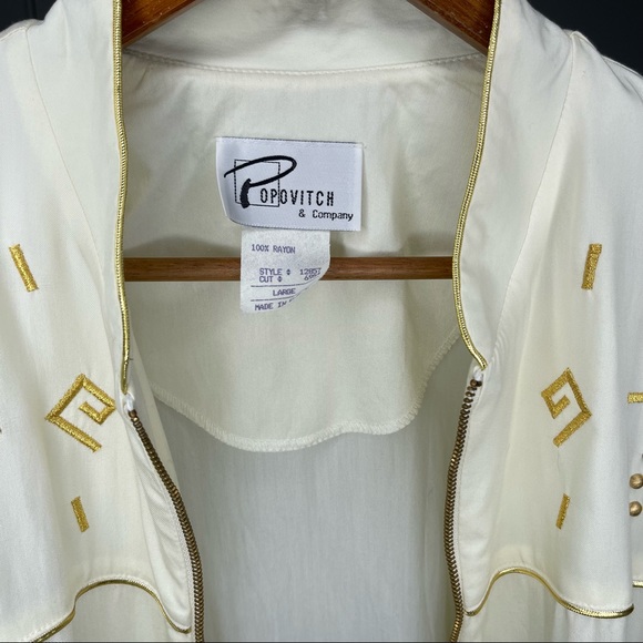 Vintage Funky Popovitch Ivory Zip-Up Jacket with Metallic Gold Sun Embroidery - Picture 8 of 9